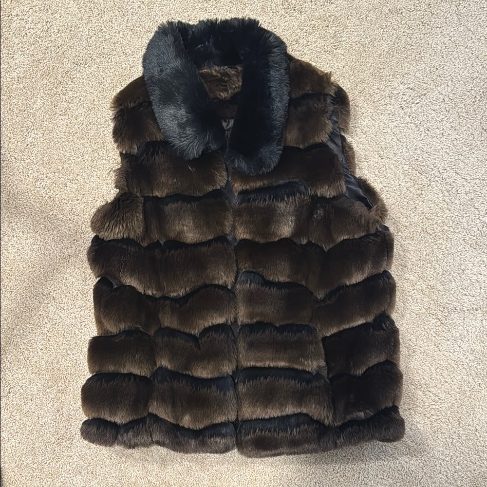 Aqua Brown Faux Fur Quilted Vest